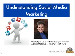 Understanding Social Media
Marketing

Giselle Aguiar, Social Media Strategist & Trainer 
AZSocialMediaWiz.com | @AZSocialNetWiz

© 2013 AZSocialMediaWiz.com
1

!1

 