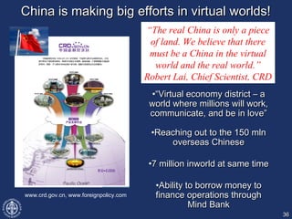 China is making big efforts in virtual worlds!China is making big efforts in virtual worlds!
•““Virtual economy district –...