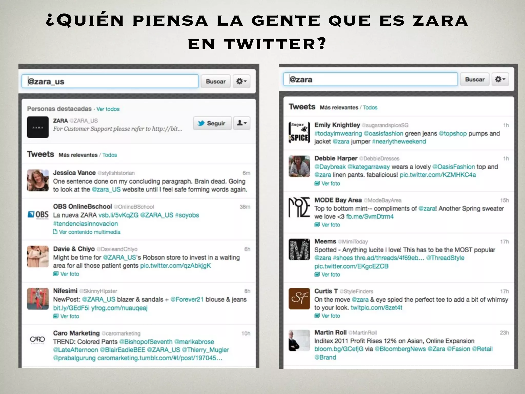¿Quién piensa la gente que es zara
           en twitter?
 
