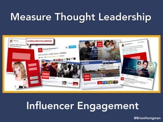 Measure Thought Leadership
@BrianHonigman
Inﬂuencer Engagement
 