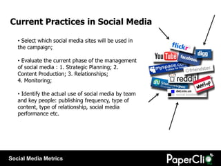 Current Practices in Social Media

   • Select which social media sites will be used in
   the campaign;

   • Evaluate th...