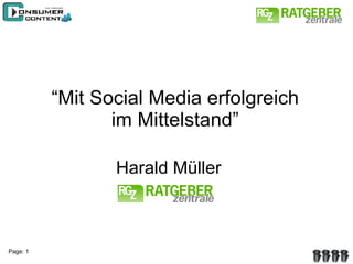 “ Mit Social Media erfolgreich im Mittelstand” Harald Müller 
