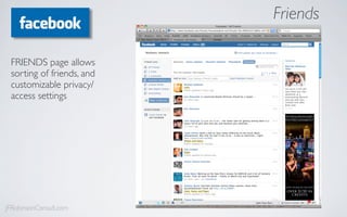 Friends

 FRIENDS page allows
 sorting of friends, and
 customizable privacy/
 access settings




JFRobinsonConsult.com
 