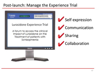 Post-launch: Manage the Experience Trial


                                 Self expression
                                 Communication
                                 Sharing
                                 Collaboration




                                                 47
 
