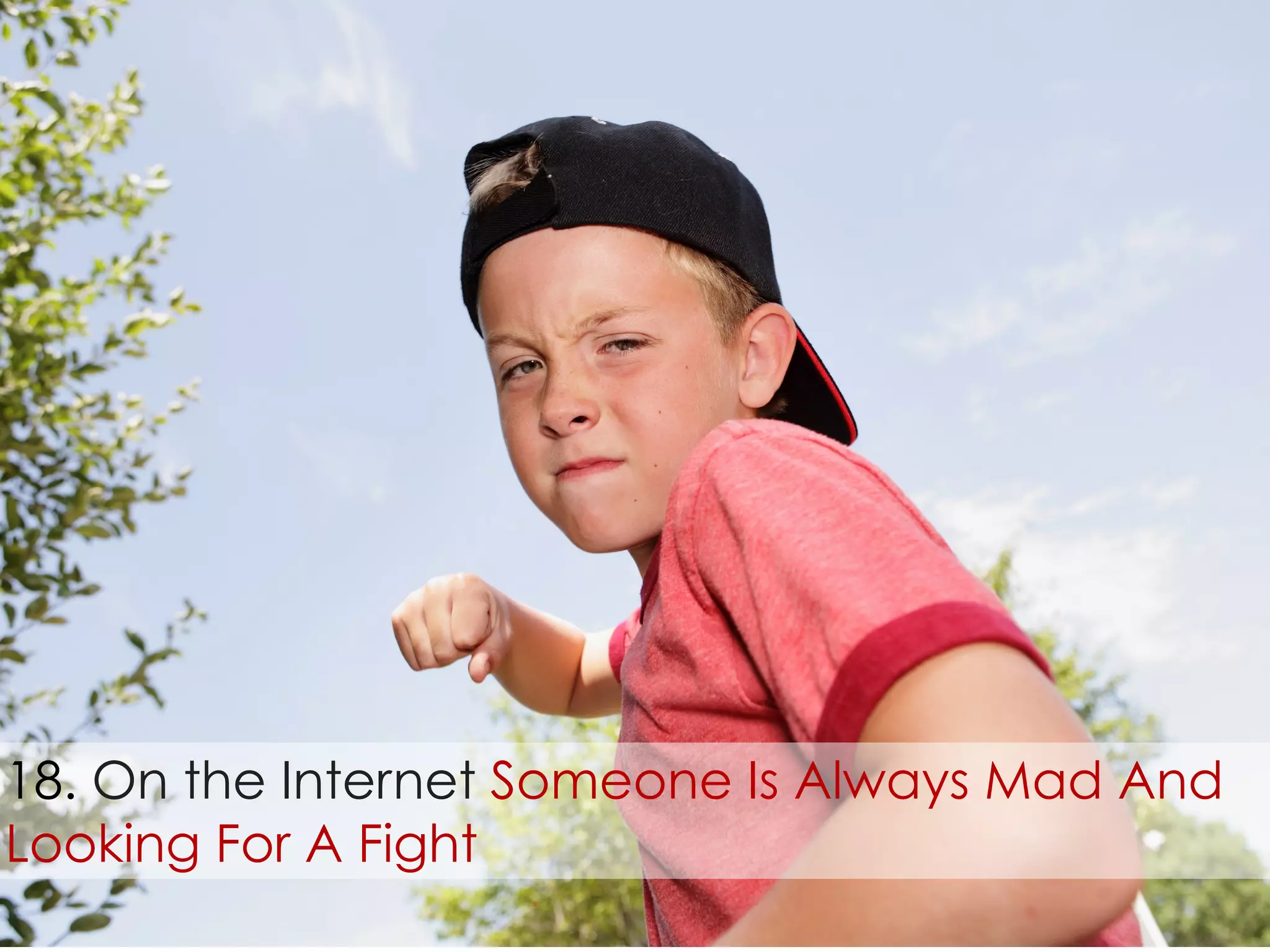 18. On the Internet Someone Is Always Mad And 
Looking For A Fight 
 