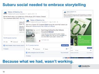 11
Subaru social needed to embrace storytelling
Because what we had, wasn’t working.
 