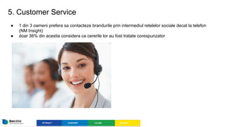 5. Customer Service
● 1 din 3 oameni prefera sa contacteze brandurile prin intermediul retelelor sociale decat la telefon
...