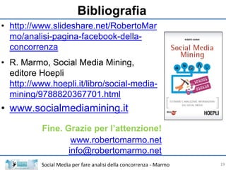 Social Media per fare analisi della concorrenza - Marmo
Bibliografia
• http://www.slideshare.net/RobertoMar
mo/analisi-pag...