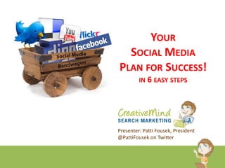 Your Social Media Plan for Success!in 6 easy steps Presenter: Patti Fousek, President @PattiFousek on Twitter 