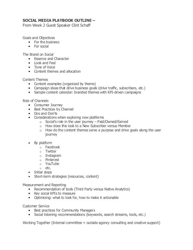 social media quot playbook quot outline from week 2 guest outline your career goals and objectives