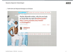 Beispiele erfolgreicher Videostrategien



 ! Twitter-Konto der Response Kampagne von Old Spice




Social Media Praxiswissen | NOEO GmbH | www.noeo.com   62
 
