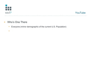 YouTube
» Who’s One There
+ Everyone (mirror demographic of the current U.S. Population)
+
 