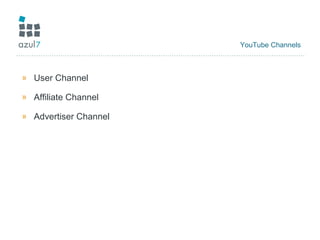 YouTube Channels
» User Channel
» Affiliate Channel
» Advertiser Channel
 