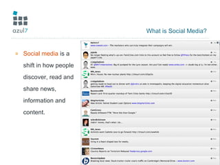 What is Social Media?
» Social media is a
shift in how people
discover, read and
share news,
information and
content.
 