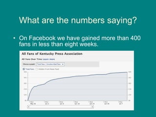 What are the numbers saying? On Facebook we have gained more than 400 fans in less than eight weeks.  