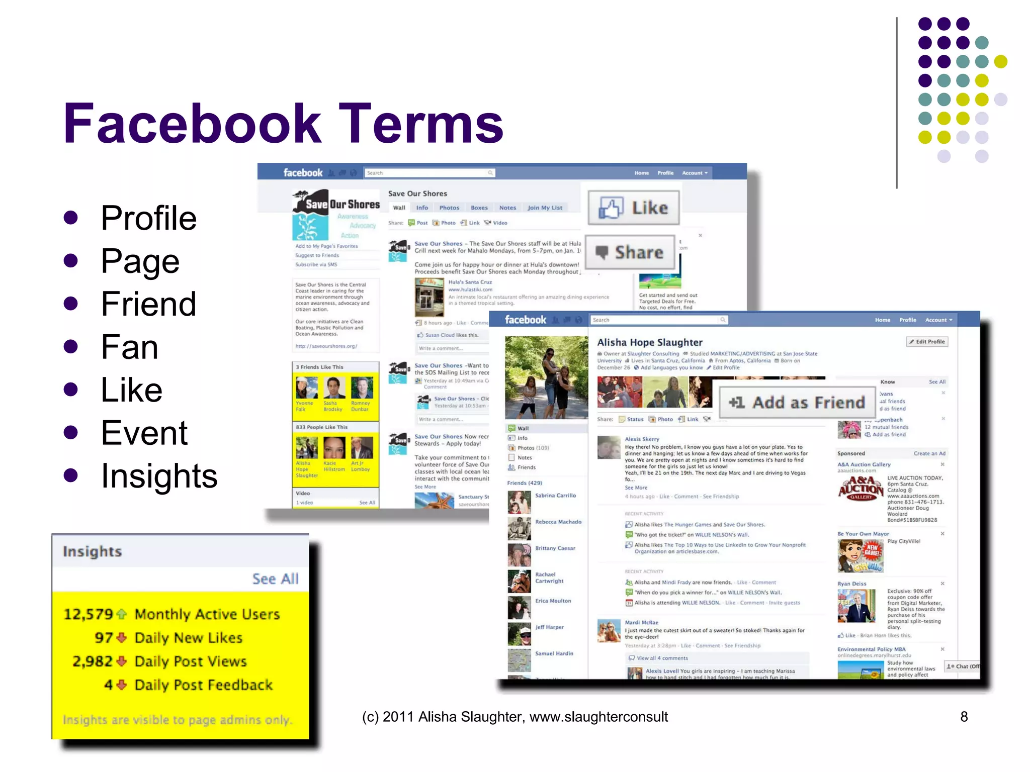 Facebook Terms Profile Page Friend Fan Like Event Insights 