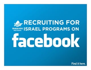 RECRUITING FOR
ISRAEL PROGRAMS ON
 