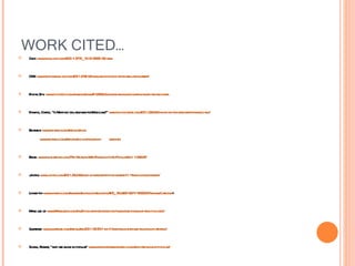 WORK CITED… Cnet:  www.news.cnet.com/8301-13772_3-10103951-52.html   CNN:  www.tech.fortune.cnn.com/2011/04/10/how-many-ipods-did-apple-sell-last-quarter/   Digital Spy:  www.digitalspy.com/gaming/news/a158552/guinness-announces-gaming-world-records.html Dowdie, Cherie, “Is Myspace still relevant for Musicians?”  www.siliconcaribe.com/2011/03/08/is-myspace-still-relevant-for-musicians/   Ebizmba:  www.ebizmba.com/articles/blogs www.ebizmba.com/articles/social-networking-         websites   Ezine:  www.ezinearticles.com/?Top-Reasons-Why-Facebook-Is-So-Popular&id=1089087 Joystiq:  www.joystiq.com/2011/05/09/world-of-warcraft-dips-to-a-mere-11-4-million-subscribers/   Linked-In-  www.linkedin.com/answers/technology/blogging/THC_BLG/221667-14835525?browseCategory = Make use of:  www.Makeuseof.com/tag/5-podcast-directories-visit-subscribe-download-free-podcasts/   Quertime:  www.quertime.com/article/arn-2011-02-25-1-top-10-best-blog-sites-and-blogging-platforms/ Scoble, Robert, “why are blogs so popular”  www.morningstarmultimedia.com/why-are-blogs-so-popular/ 