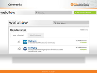 Community




            Site-Seeker, Inc.   2011
 