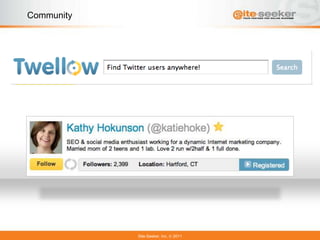 Community




            Site-Seeker, Inc.   2011
 