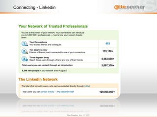 Connecting - Linkedin




                        Site-Seeker, Inc.   2011
 