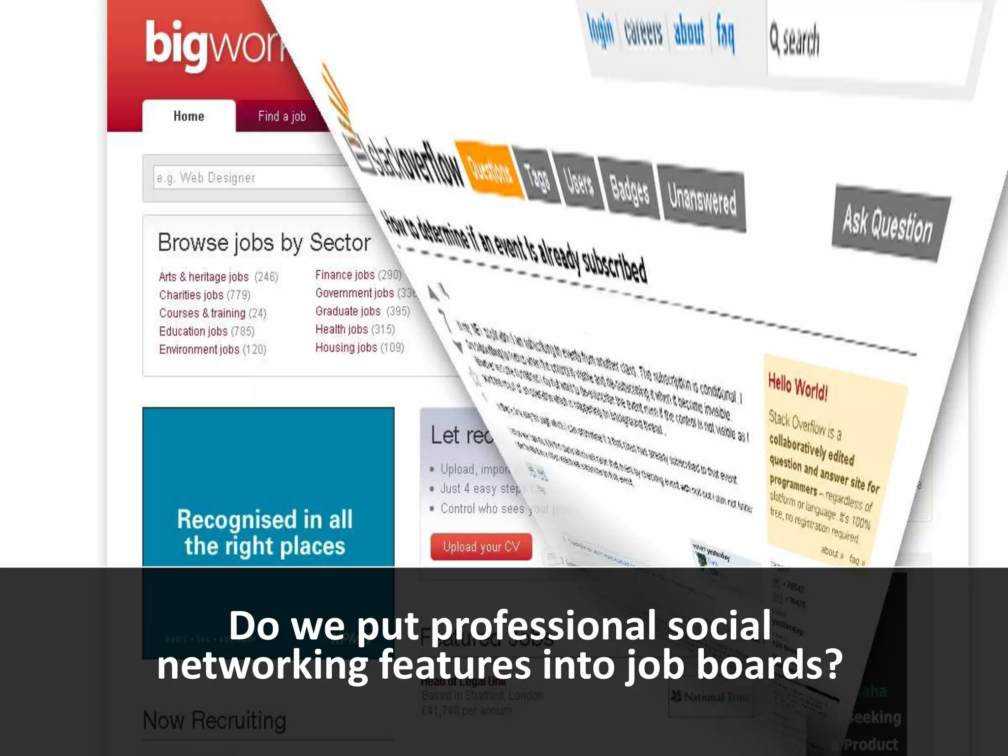 Do we put professional social
networking features into job boards?
 