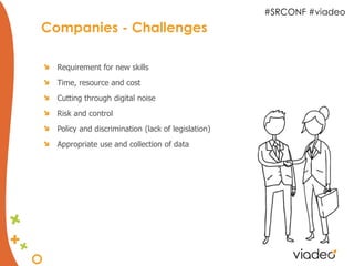 #SRCONF #viadeo
Companies - Challenges

  Requirement for new skills
  Time, resource and cost
  Cutting through digital noise
  Risk and control
  Policy and discrimination (lack of legislation)
  Appropriate use and collection of data
 