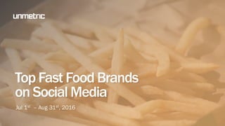 Top Fast Food Brands
on Social Media
Jul 1st – Aug 31st, 2016
 