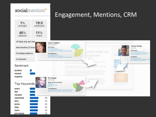Engagement, Mentions, CRM
 