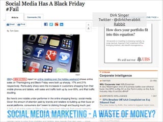 Dirk Singer
                         Twitter - @dirktherabbit
                                   Rabbit




social media marketing - a waste of money?
 