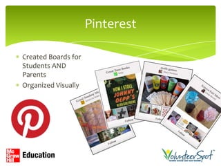 Pinterest

Created Boards for
Students AND
Parents
Organized Visually
 
