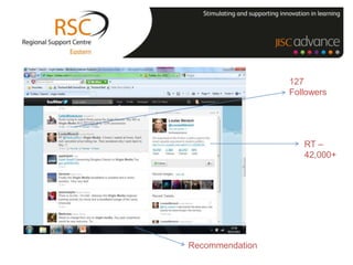 127
                 Followers




                    RT –
                    42,000+




Recommendation
 