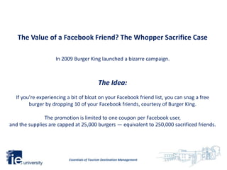 What is the value of a Facebook fan?


It’s a matter of quality, not quantity




      Essentials of Tourism Destination ...
