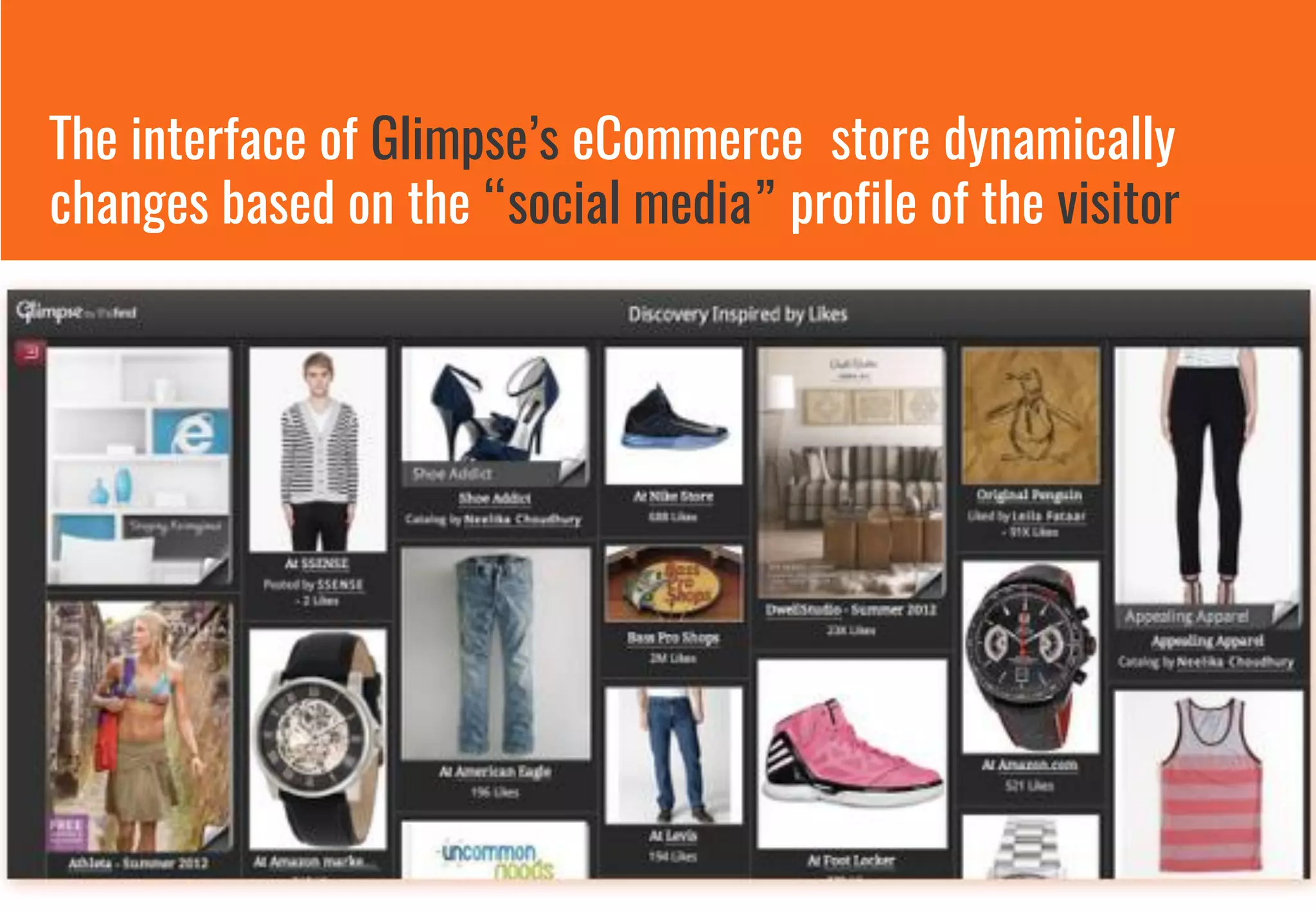 The interface of Glimpse’s eCommerce store dynamically
changes based on the “social media” profile of the visitor
 