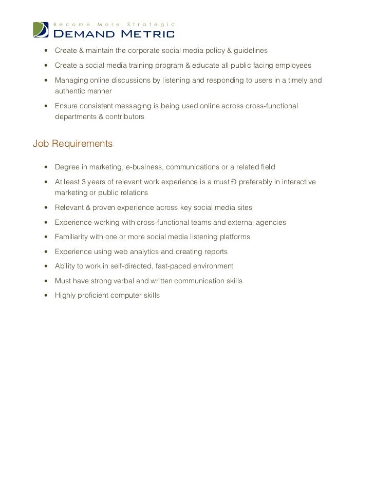 Social Media Specialist Job Description Social Media Specialist Job Description