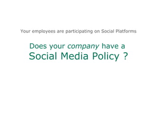 Your employees are participating on Social Platforms
Does your company have a
Social Media Policy ?
 