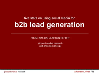 five stats on using social media for
b2b lead generation
FROM: 2015 B2B LEAD GEN REPORT
pinpoint market research
and anderson jones pr
Anderson Jones PRpinpoint market research
 
