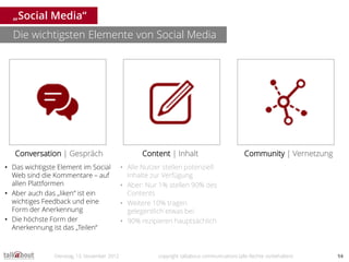 „Social Media“
  Die wichtigsten Elemente von Social Media




   Conversation | Gespräch                          Content...