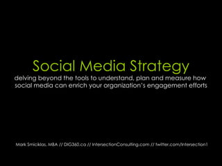 Social Media Strategy delving beyond the tools to understand, plan and measure how  social media can enrich your organization’s engagement efforts Mark Smiciklas, MBA // DIG360.ca //   IntersectionConsulting.com // twitter.com/Intersection1 