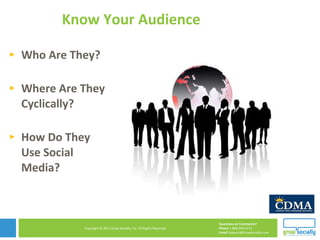 Know Your Audience  Who Are They?   Where Are They Cyclically? How Do They Use Social Media?  