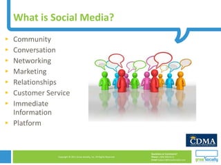 Community Conversation Networking Marketing Relationships Customer Service Immediate Information Platform What is Social Media? 