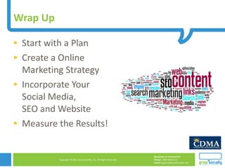 Wrap Up Start with a Plan Create a Online Marketing Strategy Incorporate Your  Social Media,  SEO and Website Measure the Results! 
