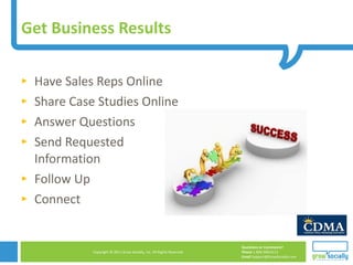 Get Business Results Have Sales Reps Online Share Case Studies Online Answer Questions Send Requested Information Follow Up Connect 