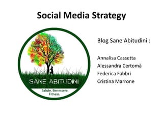 Social Media Strategy
Blog Sane Abitudini :
Annalisa Cassetta
Alessandra Certomà
Federica Fabbri
Cristina Marrone
 