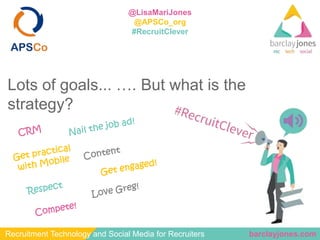 barclayjones.comRecruitment Technology and Social Media for Recruiters
@LisaMariJones
@APSCo_org
#RecruitClever
Lots of go...