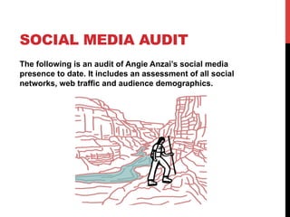 SOCIAL MEDIA AUDIT
The following is an audit of Angie Anzai’s social media
presence to date. It includes an assessment of all social
networks, web traffic and audience demographics.
 