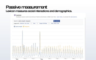 Passive measurement Lexicon measures social interactions and demographics. 