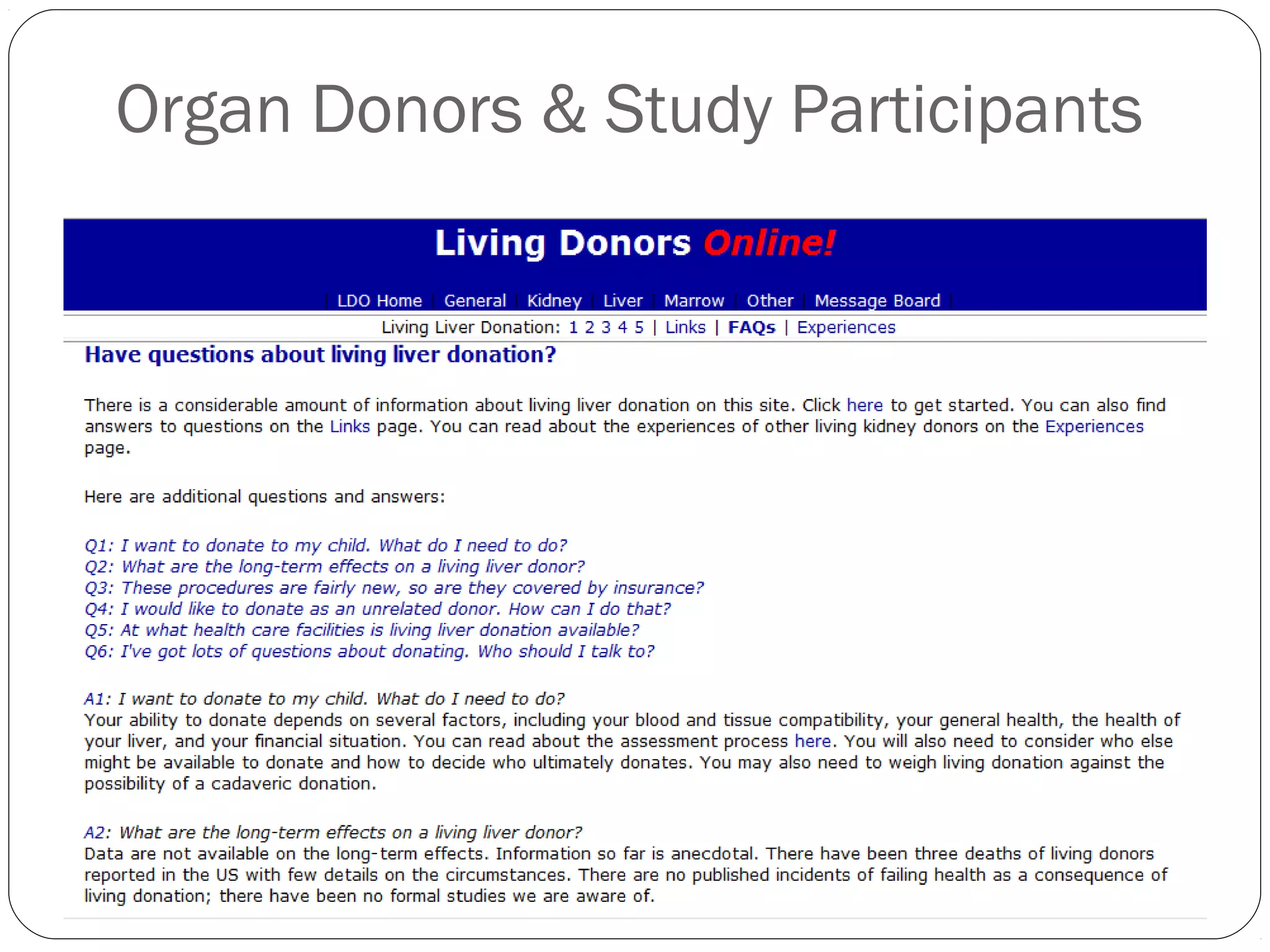 Organ Donors & Study Participants
 