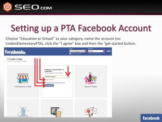 Setting up a PTA Facebook AccountChoose “Education or School” as your category, name the account (ex: LindonElementaryPTA), click the “I agree” box and then the “get started button.