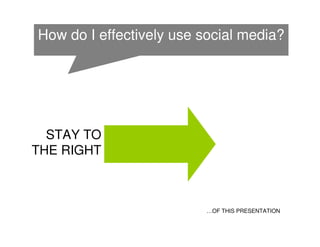 How do I effectively use social media?




  STAY TO
THE RIGHT



                         …OF THIS PRESENTATION
 